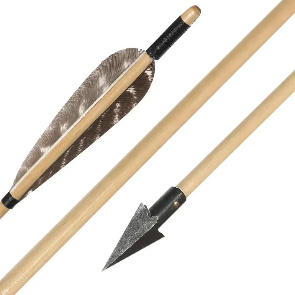 12 Fletched 31.5" Feather Wood Arrows
