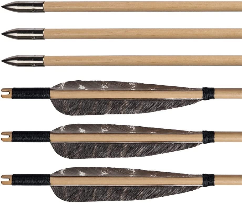 12 31.5" Field Point Feather Wood Practice Arrows
