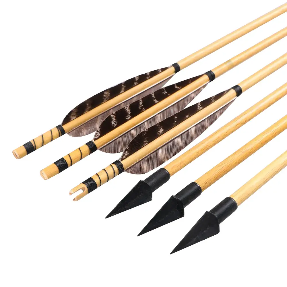 12 31.5" Tapered Broadhead Feather Wood Arrows