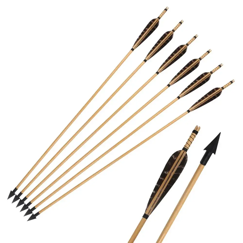 12 Fletched 31.5" Feather Wood Arrows