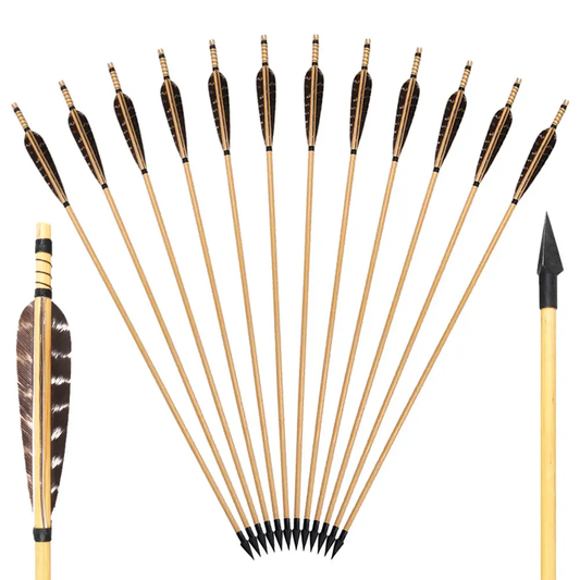 12 31.5" Tapered Broadhead Feather Wood Arrows