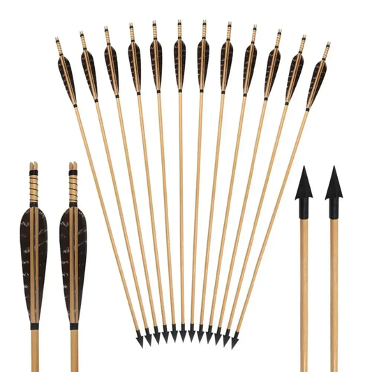 12 Fletched 31.5" Feather Wood Arrows