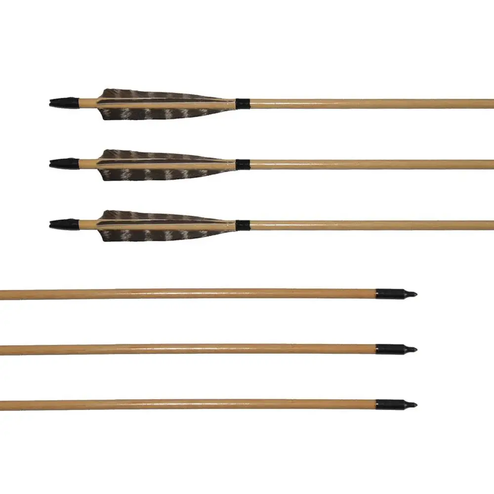 12x 31.5" Shield Feather Wood Practice Arrows with Plastic Nocks Field Tips