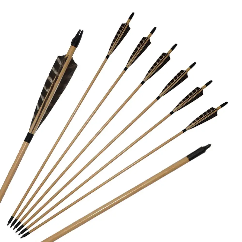 12x 31.5" Shield Feather Wood Practice Arrows with Plastic Nocks Field Tips