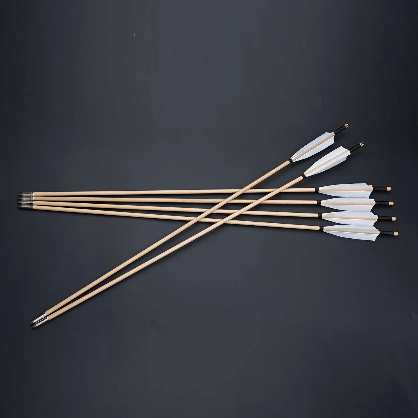 12x 31.5" Fletched Trad Archery Wooden Practice Arrows White Turkey Feather Target Shooting
