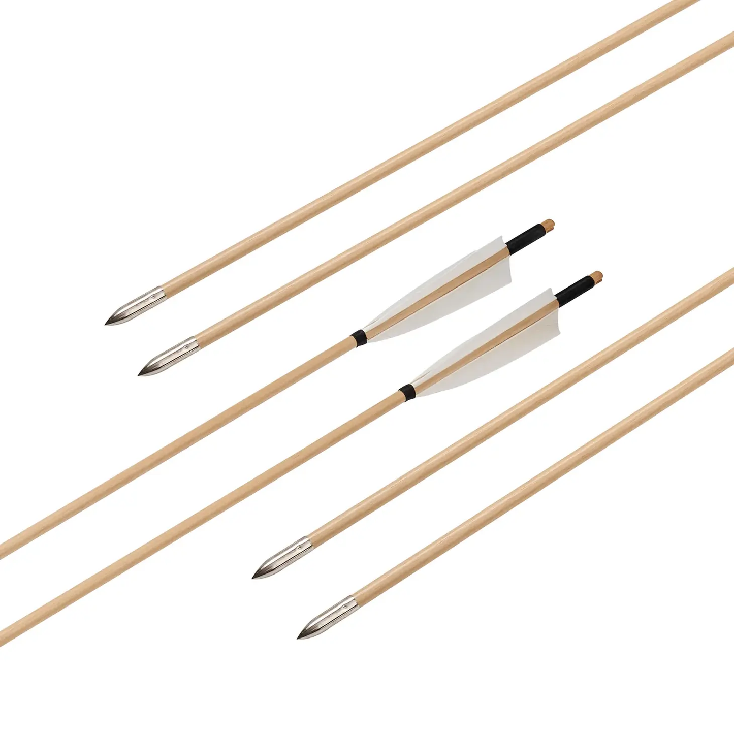 12x 31.5" Fletched Trad Archery Wooden Practice Arrows White Turkey Feather Target Shooting