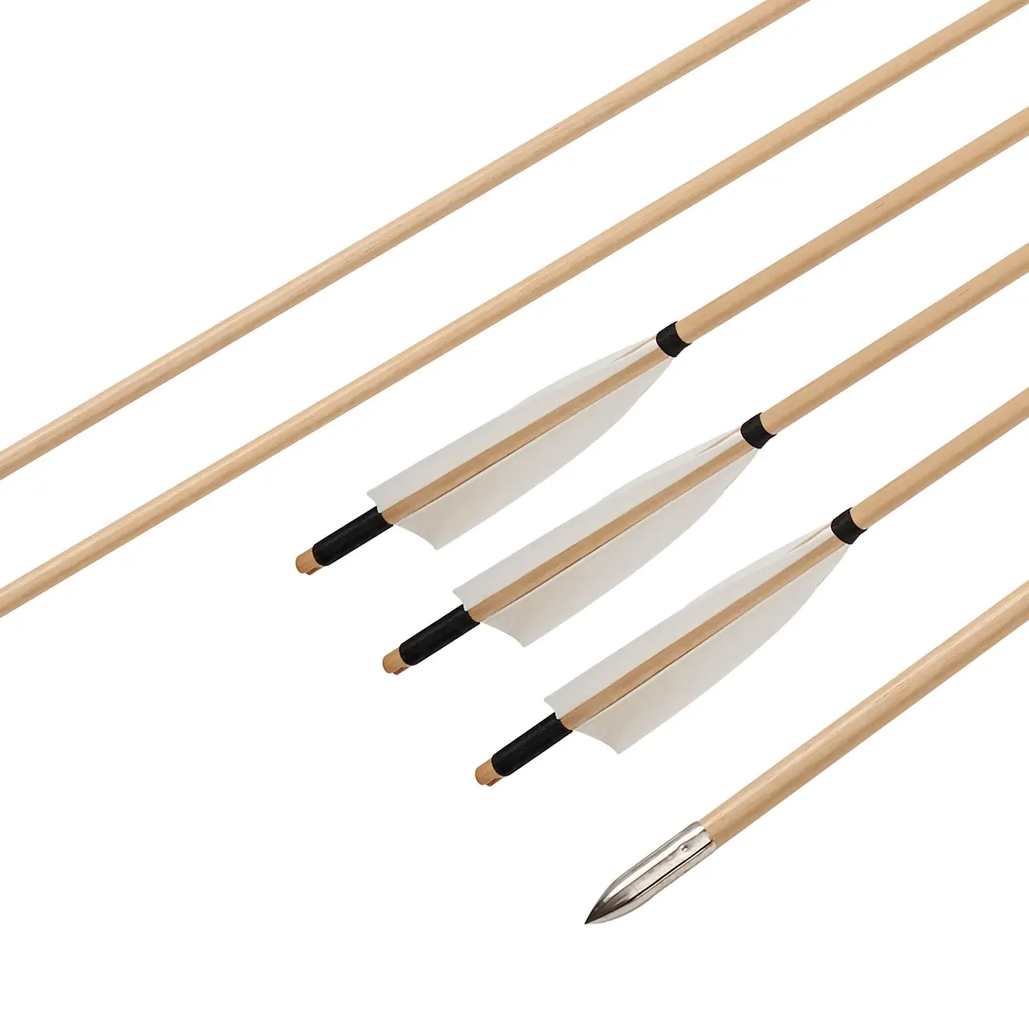 12x 31.5" Fletched Trad Archery Wooden Practice Arrows White Turkey Feather Target Shooting