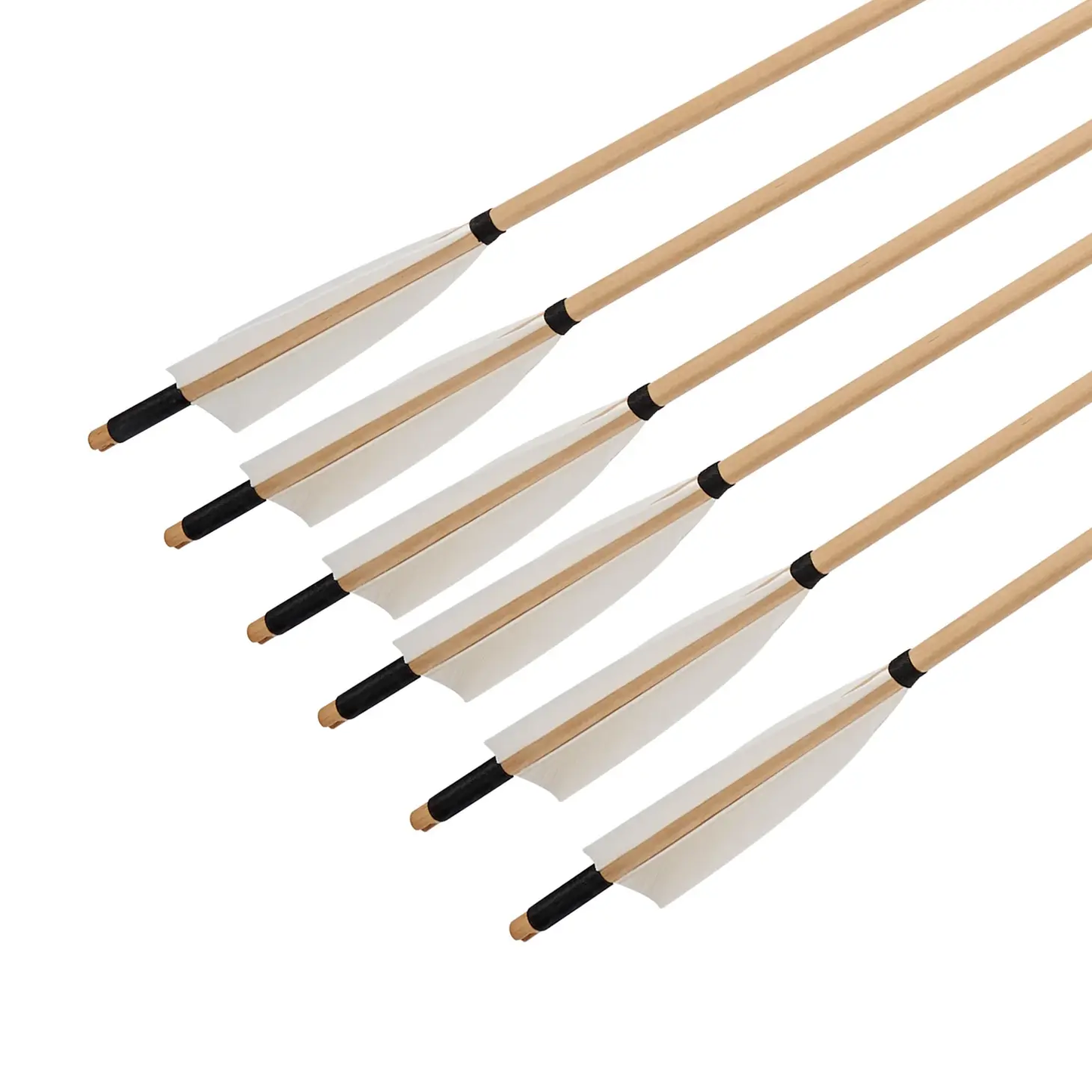 12x 31.5" Fletched Trad Archery Wooden Practice Arrows White Turkey Feather Target Shooting