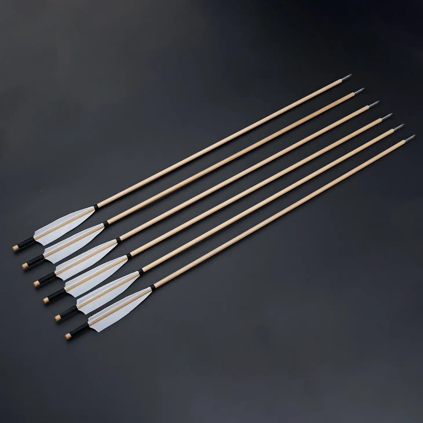 12x 31.5" Fletched Trad Archery Wooden Practice Arrows White Turkey Feather Target Shooting