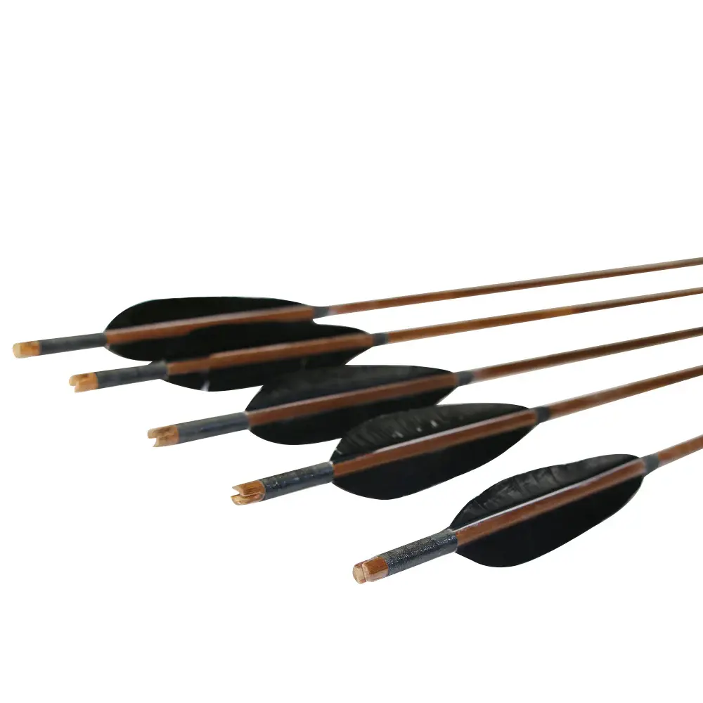 12x 33" 8mm Parabolic Black Feather Fletched Bamboo Archery Practice Arrows with Field Points