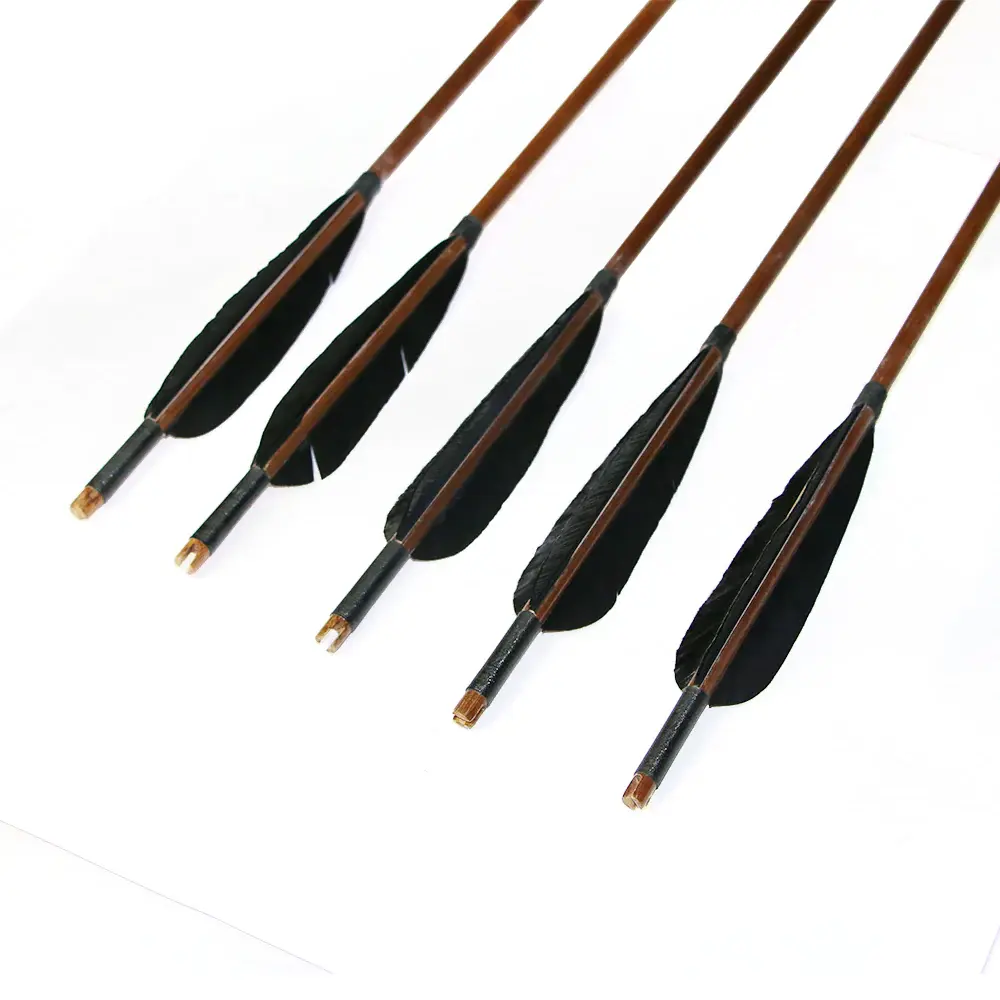 12x 33" 8mm Parabolic Black Feather Fletched Bamboo Archery Practice Arrows with Field Points