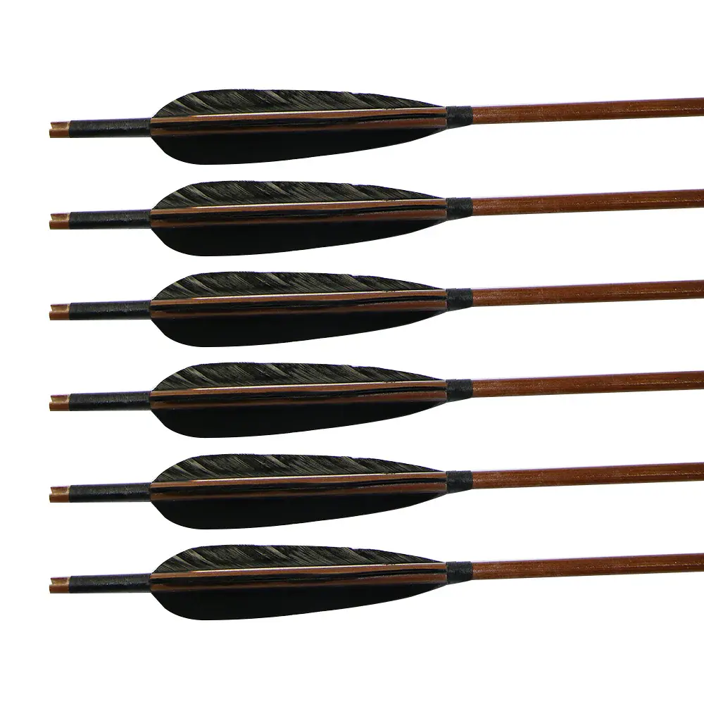 12x 33" 8mm Parabolic Black Feather Fletched Bamboo Archery Practice Arrows with Field Points