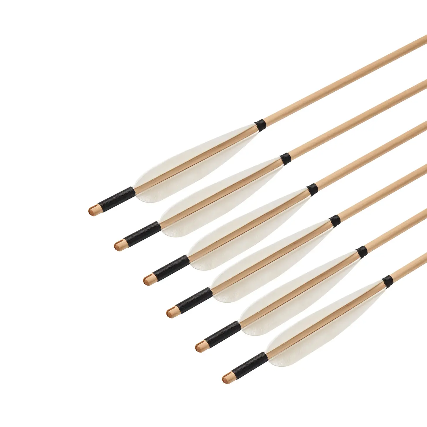12x 31.5" Parabolic White Feather Fletched Wood Archery Arrows with Tapered Broadheads