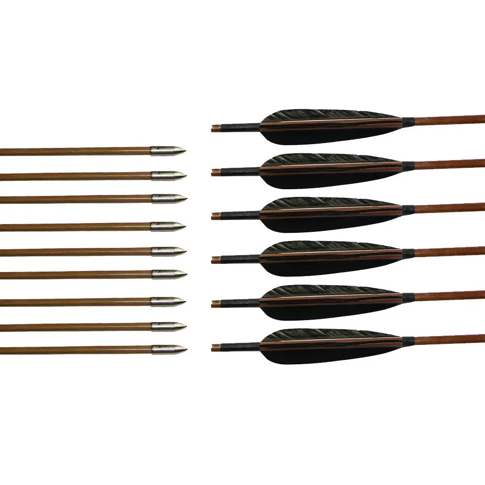12x 33" 8mm Parabolic Black Feather Fletched Bamboo Archery Practice Arrows with Field Points