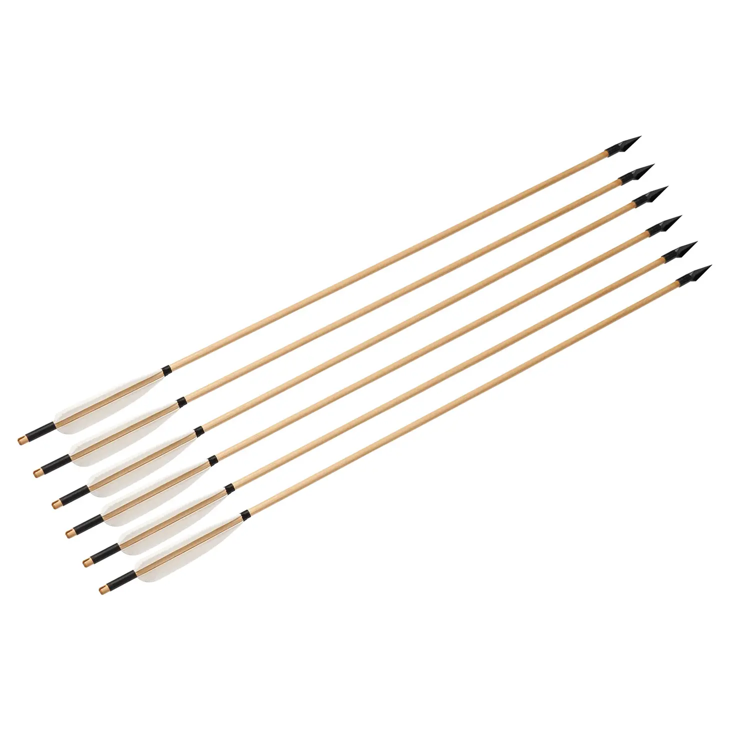 12x 31.5" Parabolic White Feather Fletched Wood Archery Arrows with Tapered Broadheads