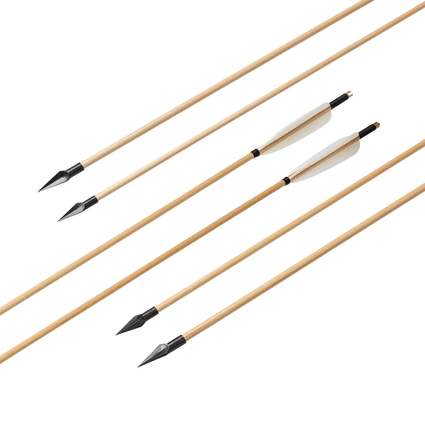 12x 31.5" Parabolic White Feather Fletched Wood Archery Arrows with Tapered Broadheads