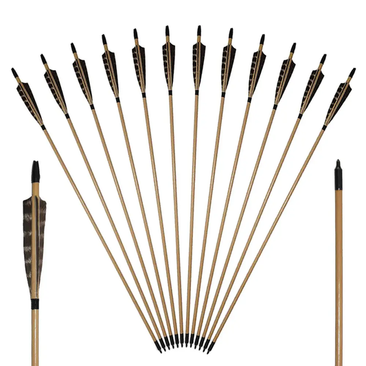 12x 31.5" Shield Feather Wood Practice Arrows with Plastic Nocks Field Tips